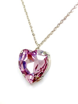 Amethyst Crystal Pendant | Purple Fancy Heart Necklace | Antique Silver 