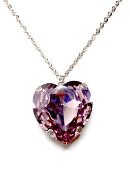 Amethyst Crystal Pendant | Purple Fancy Heart Necklace | Antique Silver