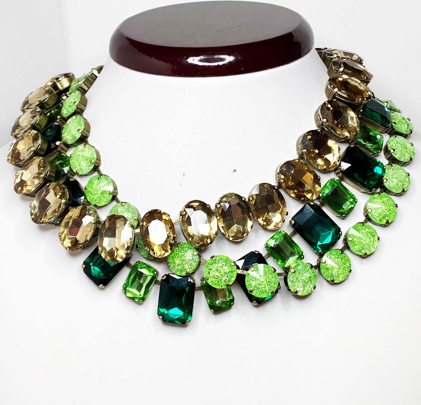 Emerald Peridot Georgian Collet Necklaces | Champagne Crystal Statement Choker | Anna Wintour Style