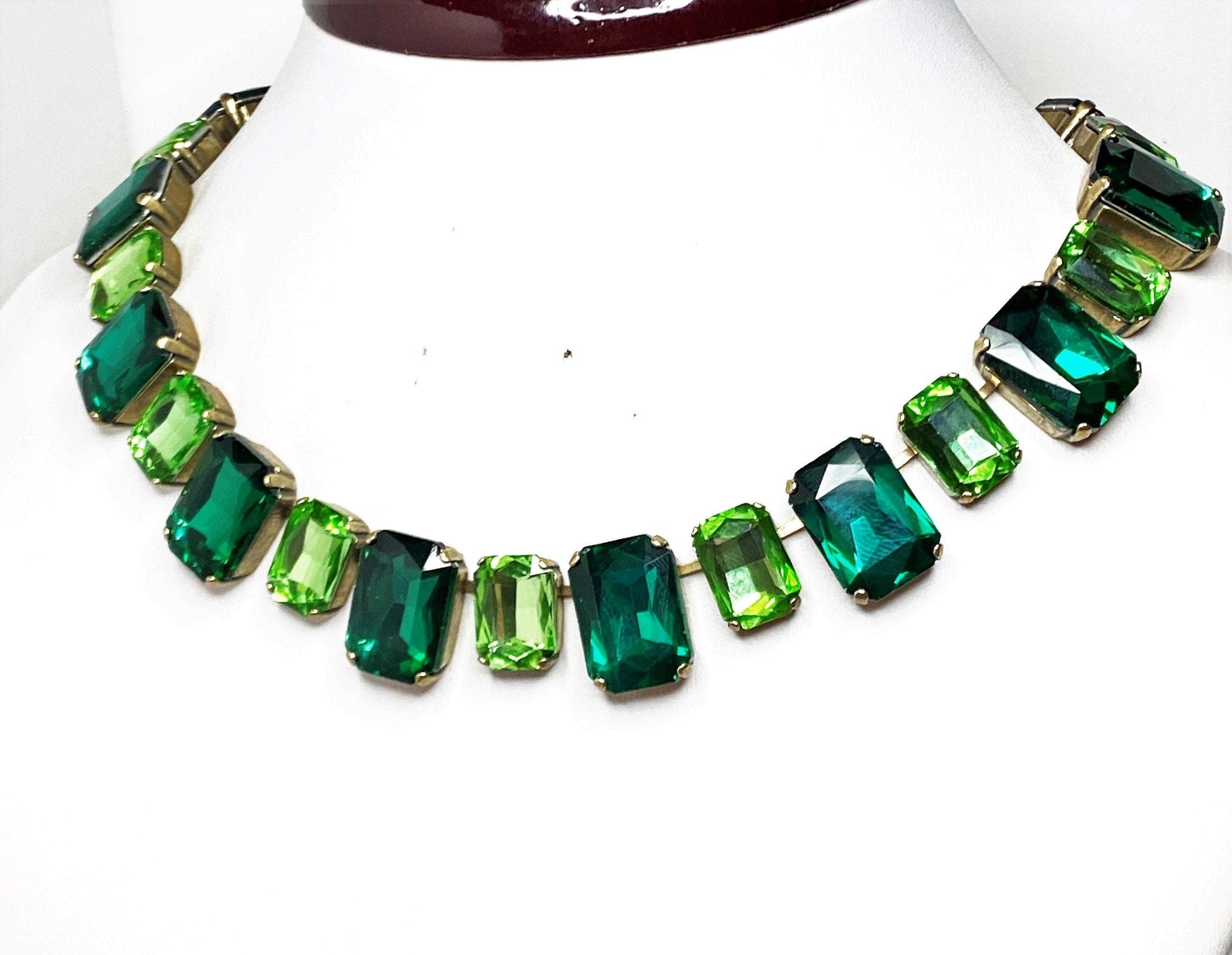 Champagne Georgian Collet | Emerald Rhinestone Statement Choke | Anna Wintour Style