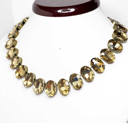 Emerald Peridot Georgian Collet Necklaces | Champagne Crystal Statement Choker | Anna Wintour Style