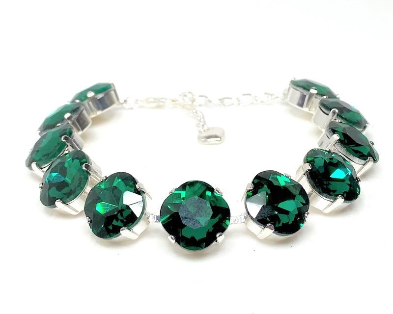 Emerald Green Crystal Silver Plated Bracelet | Cushion Cut Tennis Bracelet