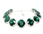 Emerald Green Crystal Silver Plated Bracelet | Cushion Cut Tennis Bracelet