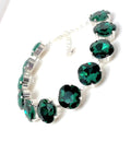 Emerald Green Crystal Silver Plated Bracelet | Cushion Cut Tennis Bracelet