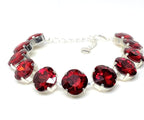 Siam Red Crystal Silver Plated Bracelet | Cushion Cut Tennis Bracelet