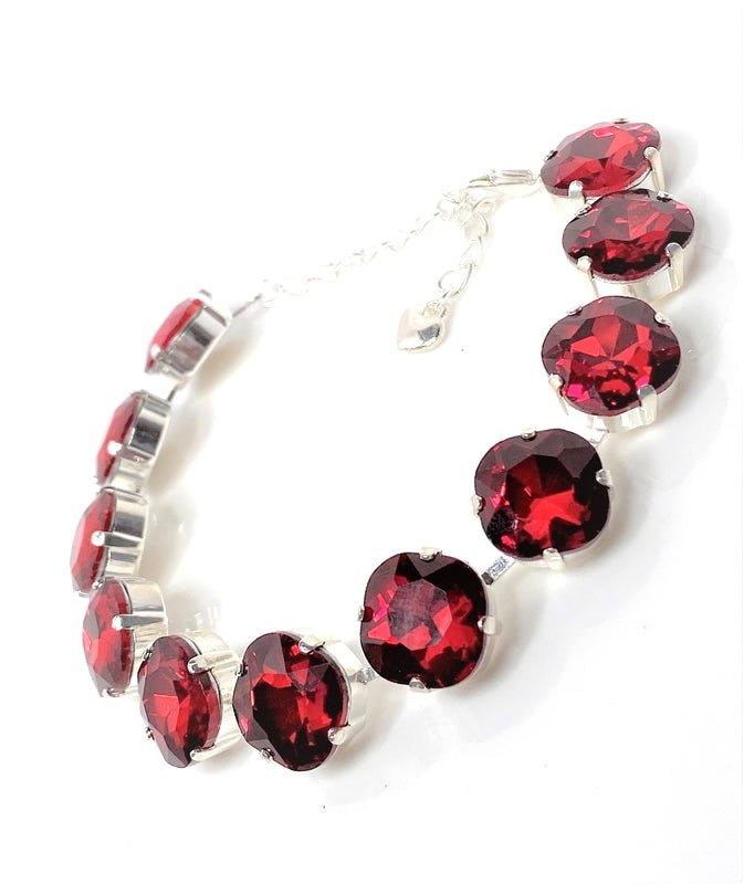 Siam Red Crystal Silver Plated Bracelet | Cushion Cut Tennis Bracelet