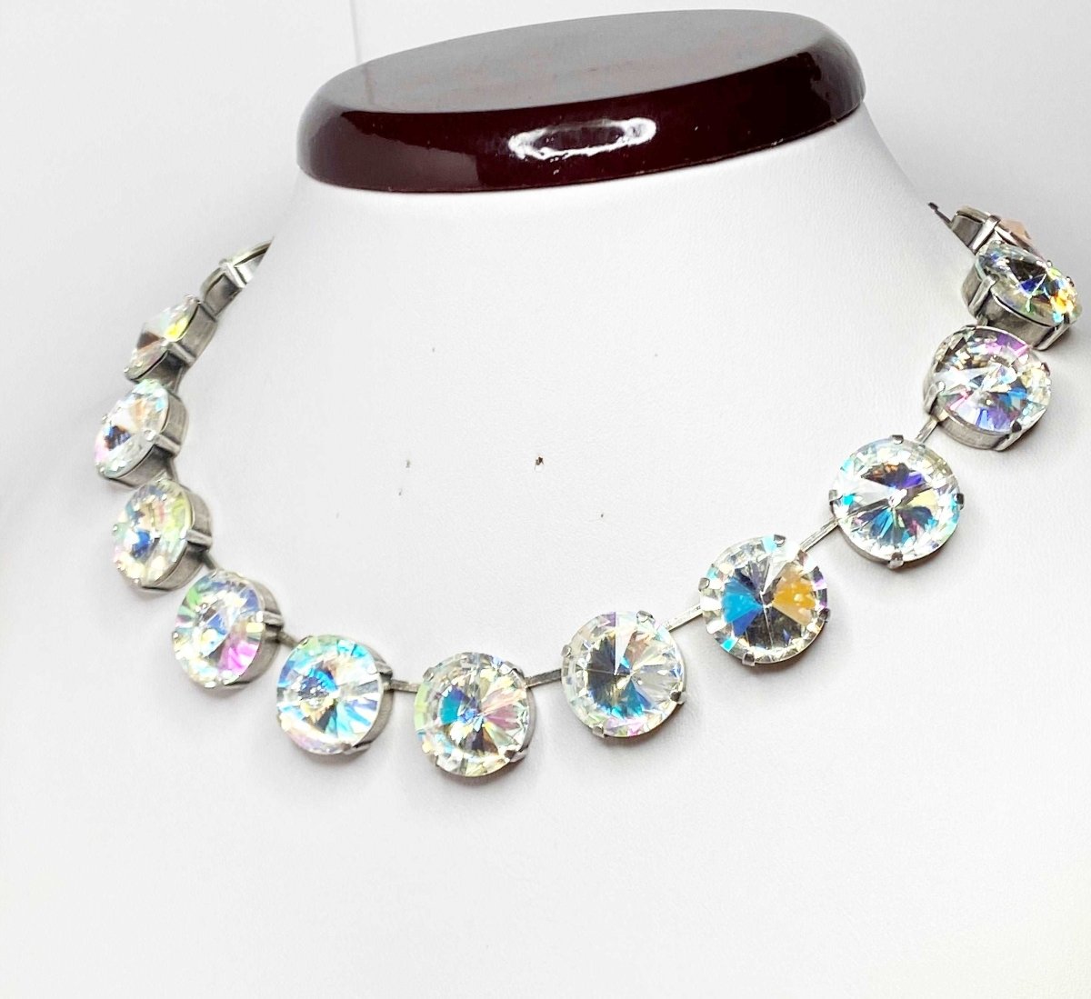 Aquamarine Clear Rhinestone Choker | Georgian Collet | Blue Riviere Necklace