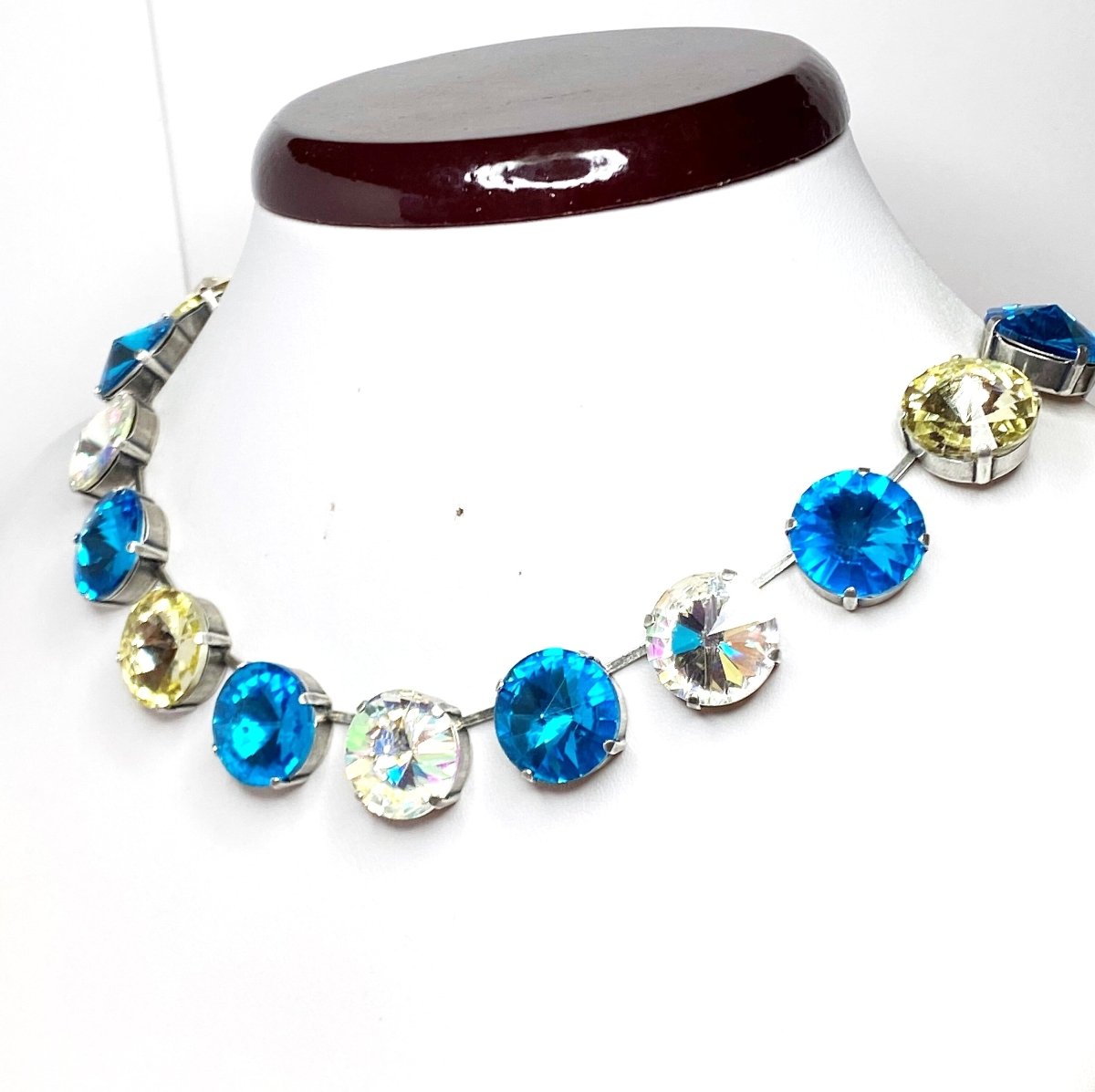 Aquamarine Clear Georgian Collet Necklaces | Anna Wintour Style | Clear Rhinestone Choker