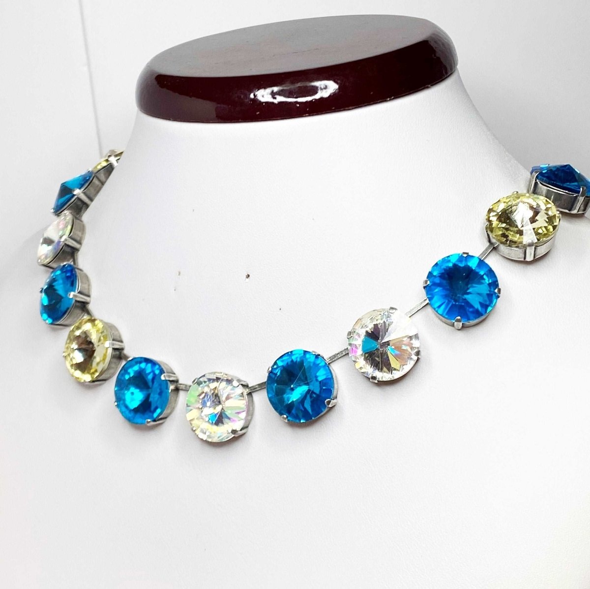 Aquamarine Clear Rhinestone Choker | Georgian Collet | Blue Riviere Necklace