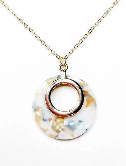 White Orange Gold Acrylic Pendant | 14kt Gold Filled | Tortoise Shell Round Pendant