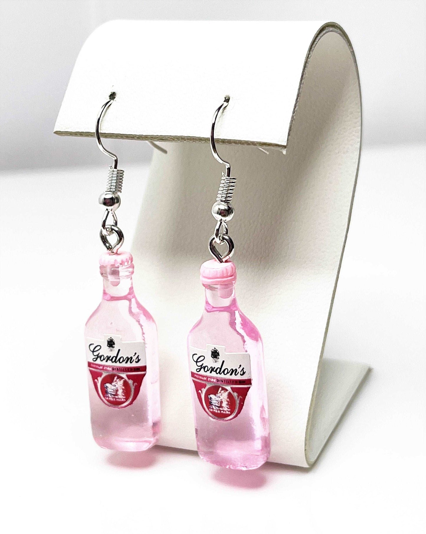 Pink Gin Bottle Earrings, Silver Plated, Sterling Silver, Quirky Earrings, Funky Drops, Earrings for Women, Fun Drink Dangles, Gin Lovers