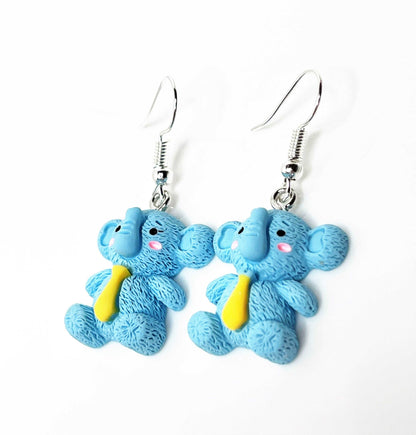 Cute Blue Elephant Earrings, Silver Plated, Sterling Silver, Animal Earrings, Funky Drops, Earrings for Women, Elephant Lovers, Quirky Drops