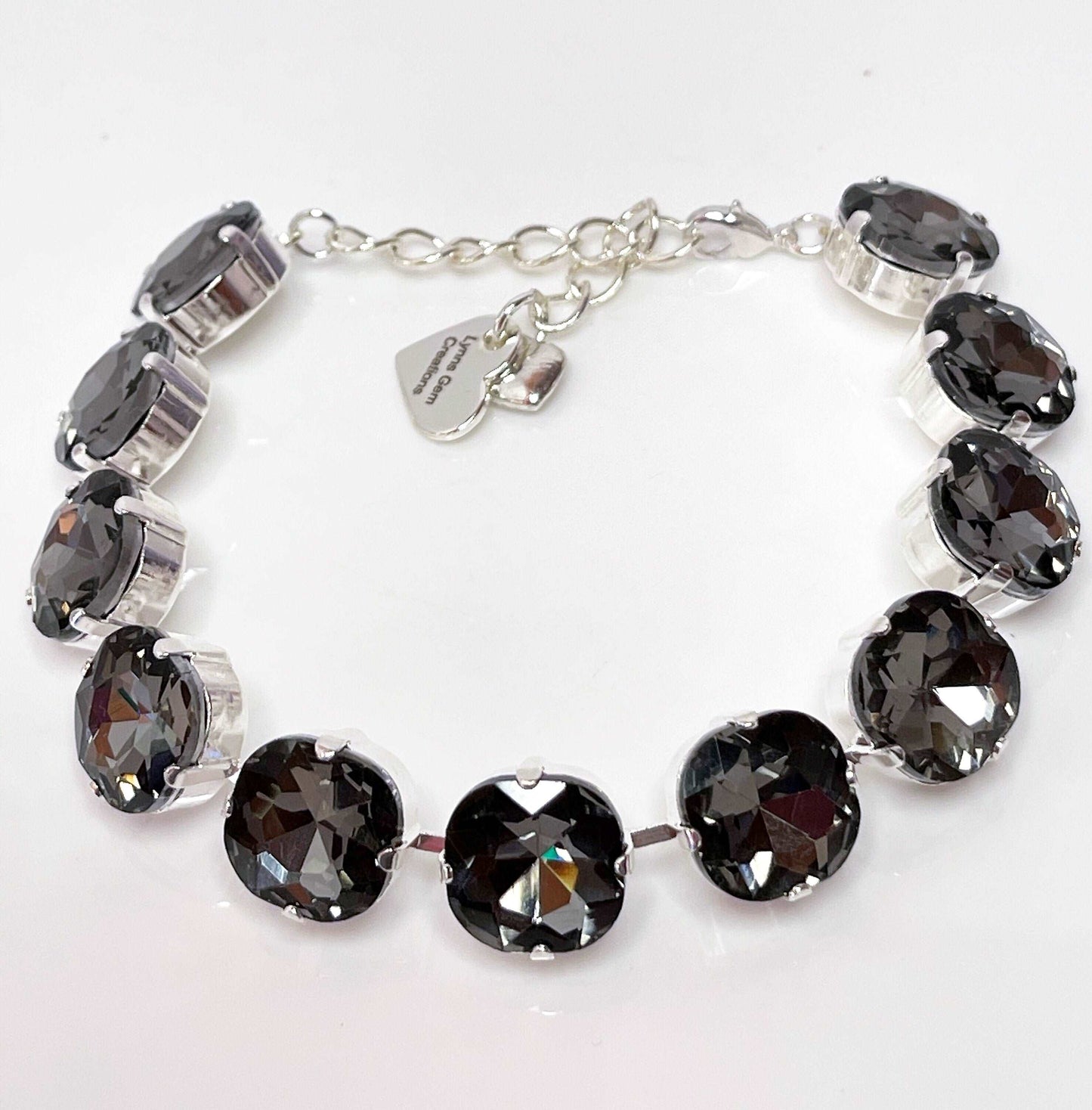 Silver Night Crystal Bracelet | Cushion Cut, Black Tennis Bracelet | Georgian Statement Bracelet