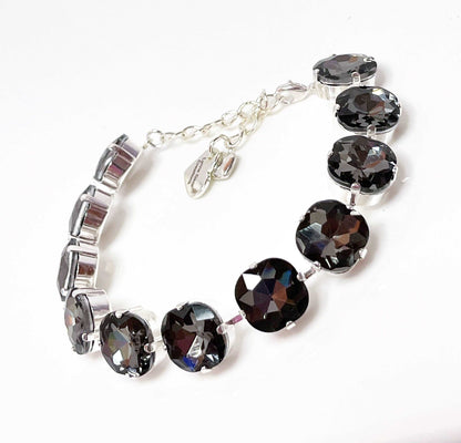 Silver Night Crystal Bracelet | Cushion Cut, Black Tennis Bracelet | Georgian Statement Bracelet