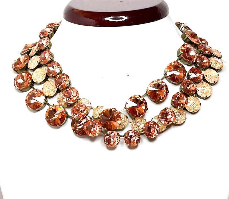 Rose Peach Crystal Georgian Collet Chokers | Riviere Statement Necklace