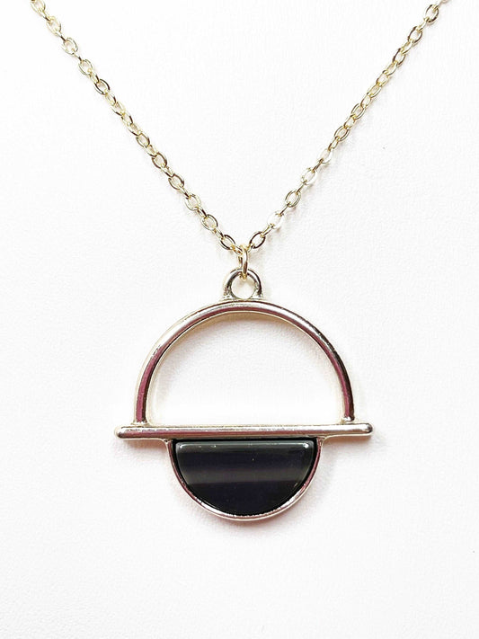 Black Semi-circle Gold Acrylic Pendant, 14kt Gold Filled, Tortoise Shell Round Pendant, Women Gift, Necklaces for Women, Acetate Necklace