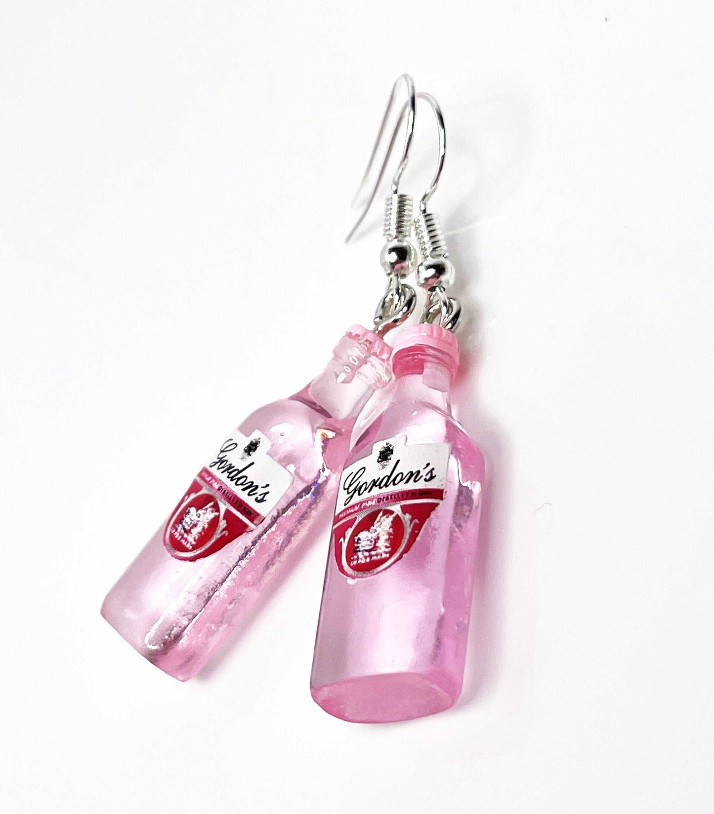 Pink Gin Bottle Earrings, Silver Plated, Sterling Silver, Quirky Earrings, Funky Drops, Earrings for Women, Fun Drink Dangles, Gin Lovers