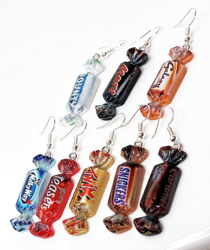 Chocolate Sweet Earrings, Silver Plated, Sterling Silver, Kawaii Charm Drops, Funky Resin Dangles, Earrings for Women, Fun Jewelry