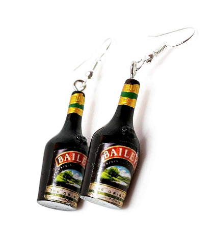 Irish Cream Bottle Earrings, Silver Plated, Sterling Silver, Quirky Earrings, Funky Drops, Earrings for Women, Fun Drink Dangles