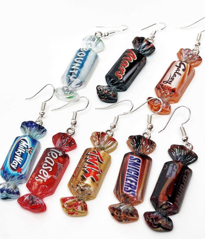 Chocolate Sweet Earrings, Silver Plated, Sterling Silver, Kawaii Charm Drops, Funky Resin Dangles, Earrings for Women, Fun Jewelry