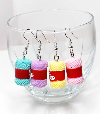 Fun Balls of Yarn Earrings, Silver Plated, Sterling Silver, Kawaii Charm Earrings, Funky Resin Drops, Earrings for Women, Cute Wool Danglers