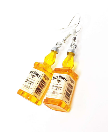 Honey Whiskey Bottle Earrings, Silver Plated, Sterling Silver, Quirky Earrings, Funky Drops, Unisex Earrings, Fun Drink Dangles