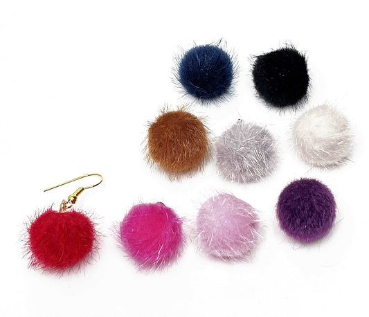 Cute Pom Pom Earrings, Gold Plated, Gold Filled, Multi-colour Charm Earrings, Furry Drops, Earrings for Women, Fun Dangles