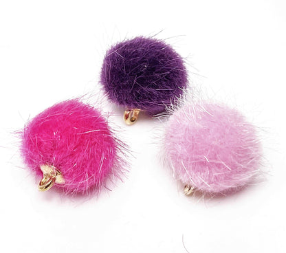 Cute Furry Pom Pom Earrings , Gold Plated, Gold Filled, Multi-colour Charm Earrings, Furry Drops, Earrings for Women, Fun Dangles