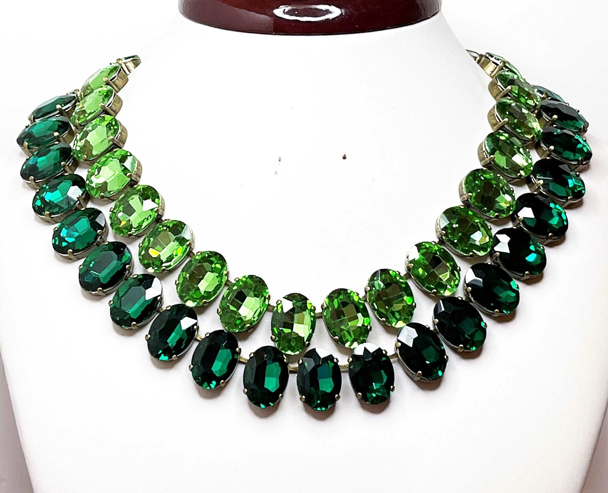 Emerald Peridot Crystal Necklaces , Emerald Georgian Collet, Peridot Rhinestone Choker, Riviere Necklace, Statement Necklace, Layering Chokers