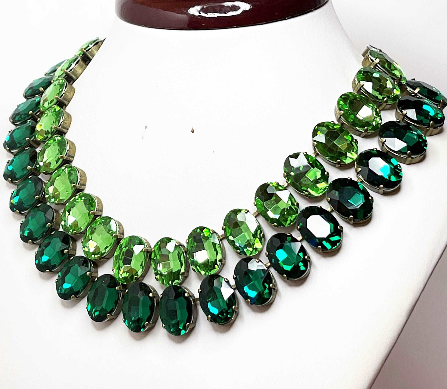 Emerald Peridot Crystal Necklaces , Emerald Georgian Collet, Peridot Rhinestone Choker, Riviere Necklace, Statement Necklace, Layering Chokers