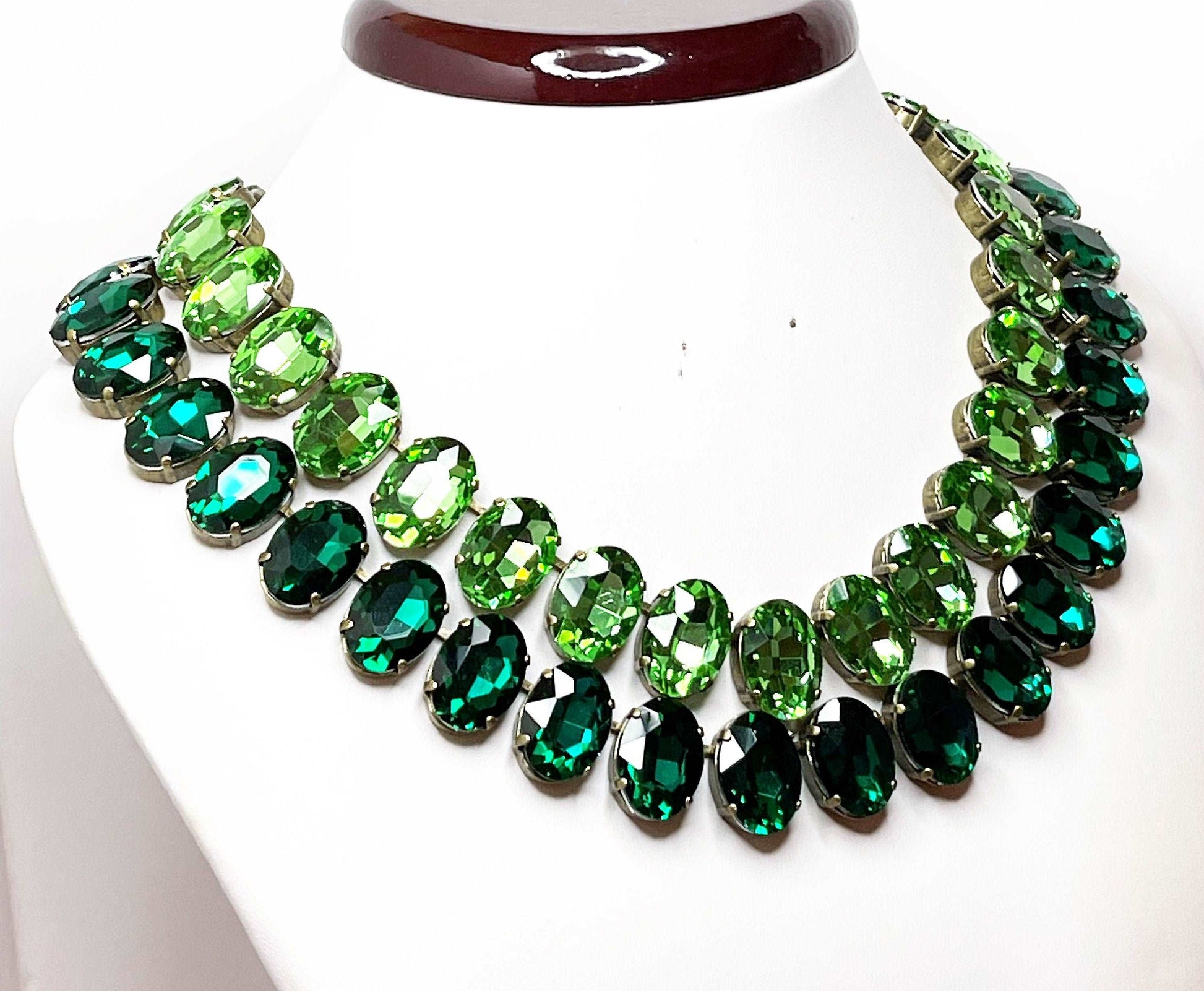 Anna Wintour Necklace, Emerald Georgian Collet, Peridot Rhinestone Choker, Riviere Necklace, Statement Necklace, Layering Chokers