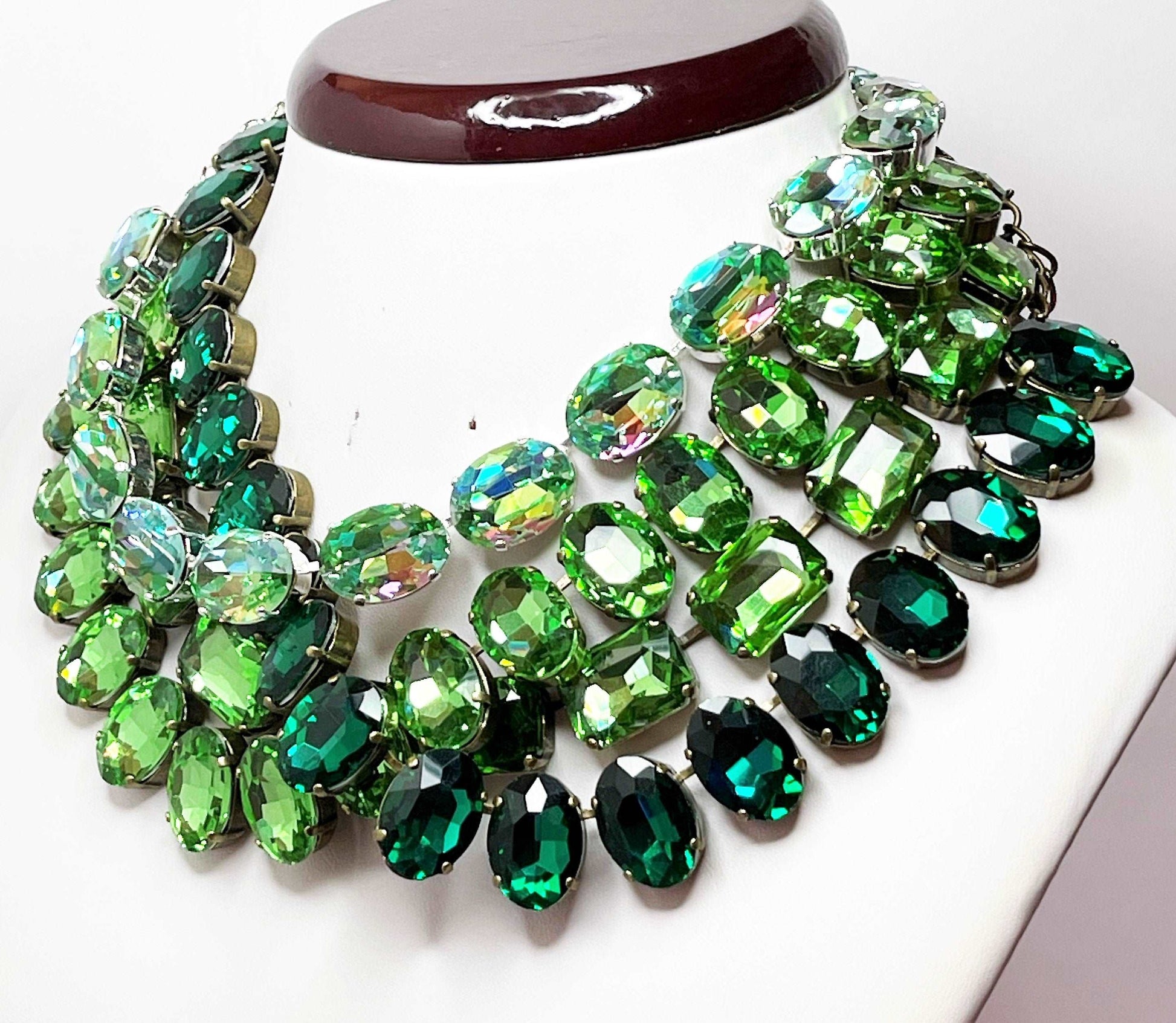 Emerald Statement Necklace, Peridot Rhinestone Choker, Anna Wintour Style, Riviere Necklace, Georgian Statement Necklace, Layering Chokers