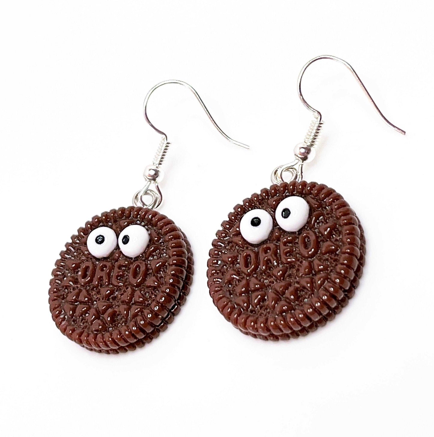 Cute Funny Face Cookie Earrings, Silver Plated, Sterling Silver, Resin Biscuit Earrings, Funky Drops, Earrings for Women, Quirky Drops