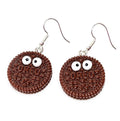 Cute Funny Face Cookie Earrings, Silver Plated, Sterling Silver, Resin Biscuit Earrings, Funky Drops, Earrings for Women, Quirky Drops