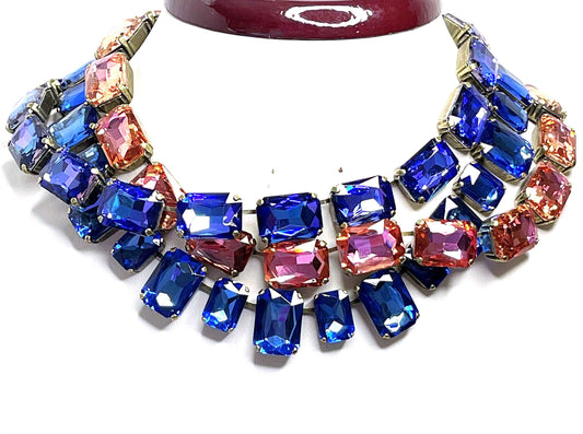 Blue Peach Crystal Georgian Collet Chokers | Anna Wintour Style | Riviere Necklace | Statement Necklace
