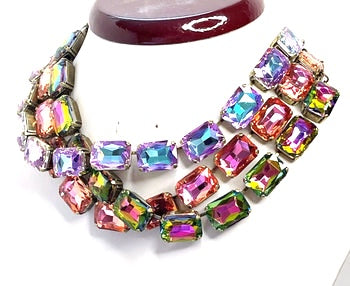 Rainbow Crystal Georgian Collet Necklaces | Anna Wintour Style | Purple Crystal Choker | Riviere Statement Necklace