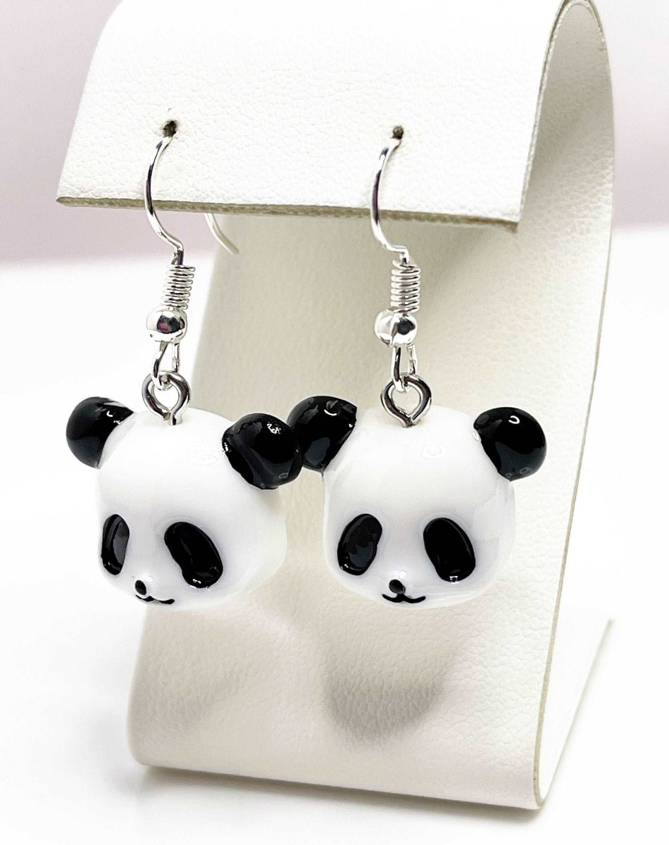 Cute Panda Face Earrings, Silver Plated, Sterling Silver, Black and White Panda Earrings, Earrings for Women, Panda Lovers, Novelty Drops