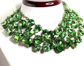 Peridot Georgian Collet Necklaces | Green Rhinestone Chokers | Anna Wintour Style | Statement Riviere Necklace