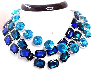 Blue Crystal Georgian Collet Necklace | Aquamarine Crystal Choker | Anna Wintour Style