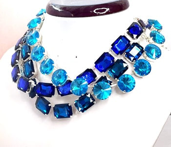 Blue Crystal Georgian Collet Necklace | Aquamarine Crystal Choker | Anna Wintour Style