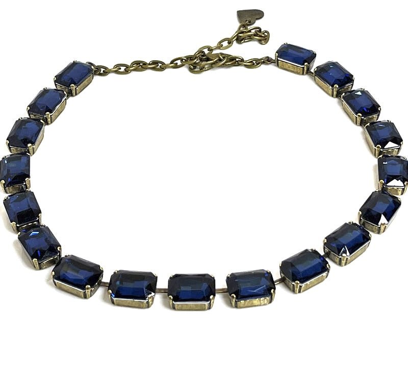 Dark Blue Crystal Georgian Collect Necklaces | Anna Wintour Style | Statement Riviere Necklaces
