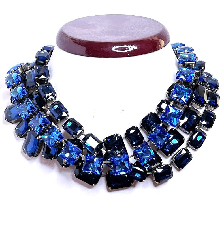 Dark Blue Crystal Georgian Collect Necklaces | Anna Wintour Style | Statement Riviere Necklaces