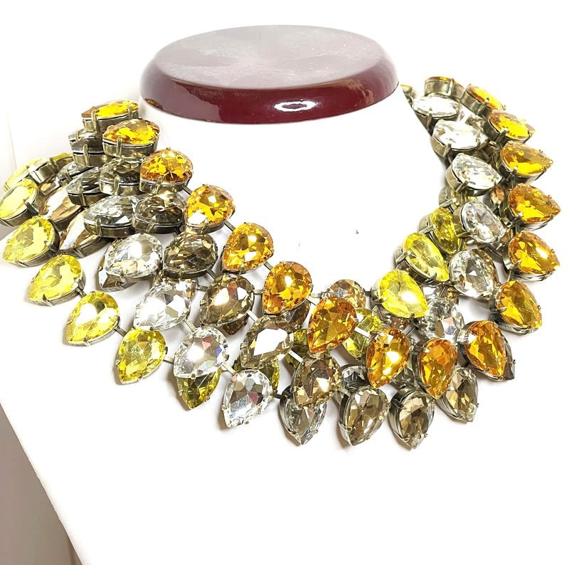 Anna Wintour Style Necklaces | Topaz Yellow Champagne Light Silk Clear Georgian Collet Chokers