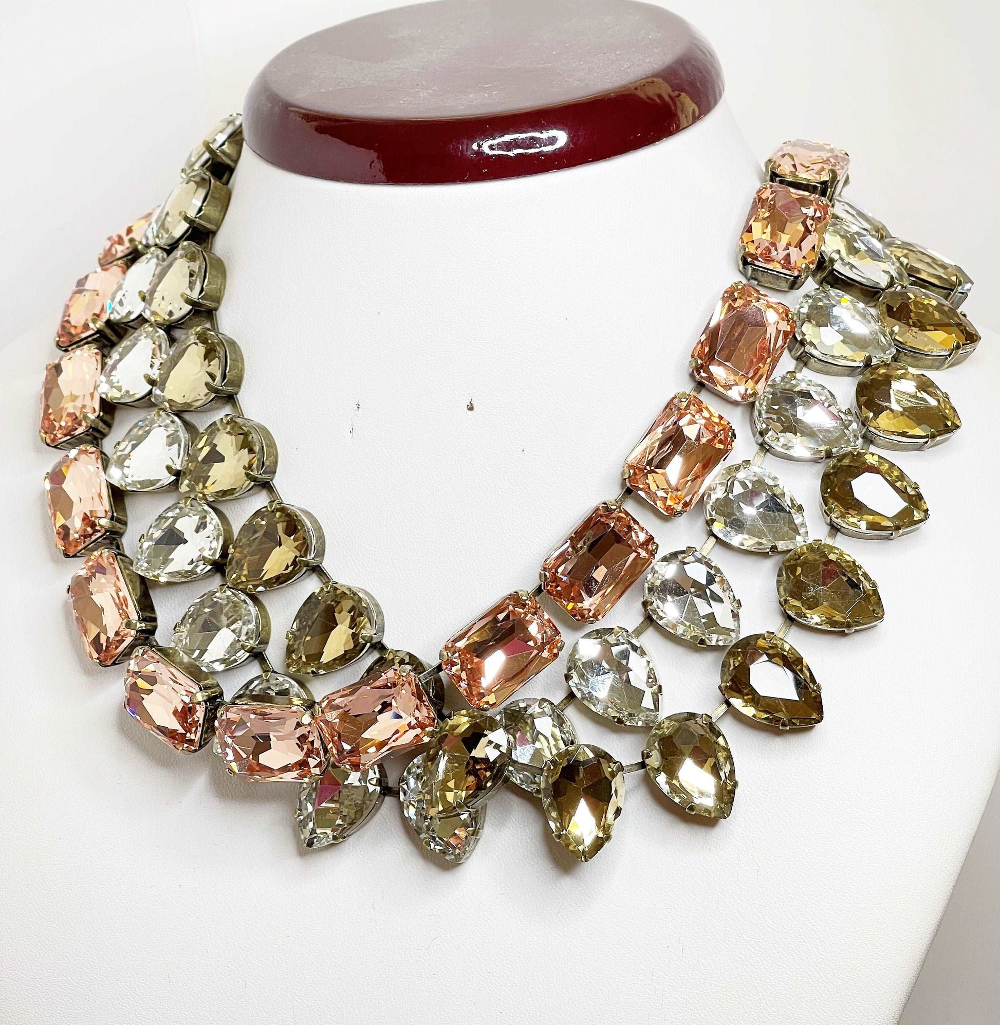 Peach Clear Crystal Georgian Collet Necklaces | Statement Riviere Choker | Anna Wintour Style