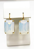 White Opal Crystal Gold Plated Earrings | White Octagon Dangles