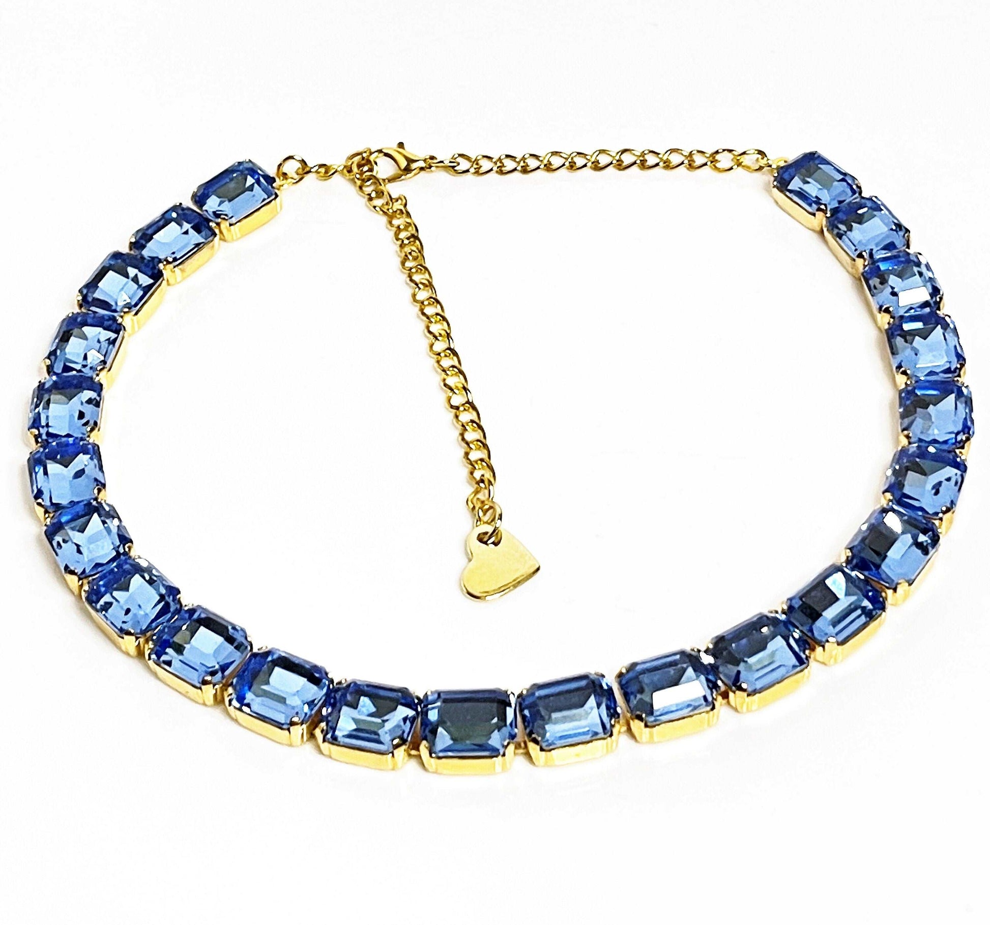 Blue Omber Crystal Georgian Collet Necklaces | Anna Wintour Style | Sapphire Riviere Choker