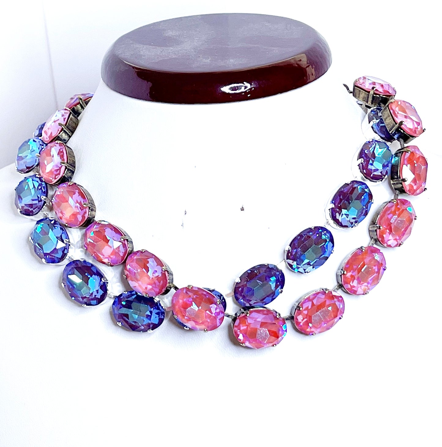 Purple Pink Rainbow Georgian Collet Necklace | Anna Wintour Style | Blue Purple Riviere Statement Necklace