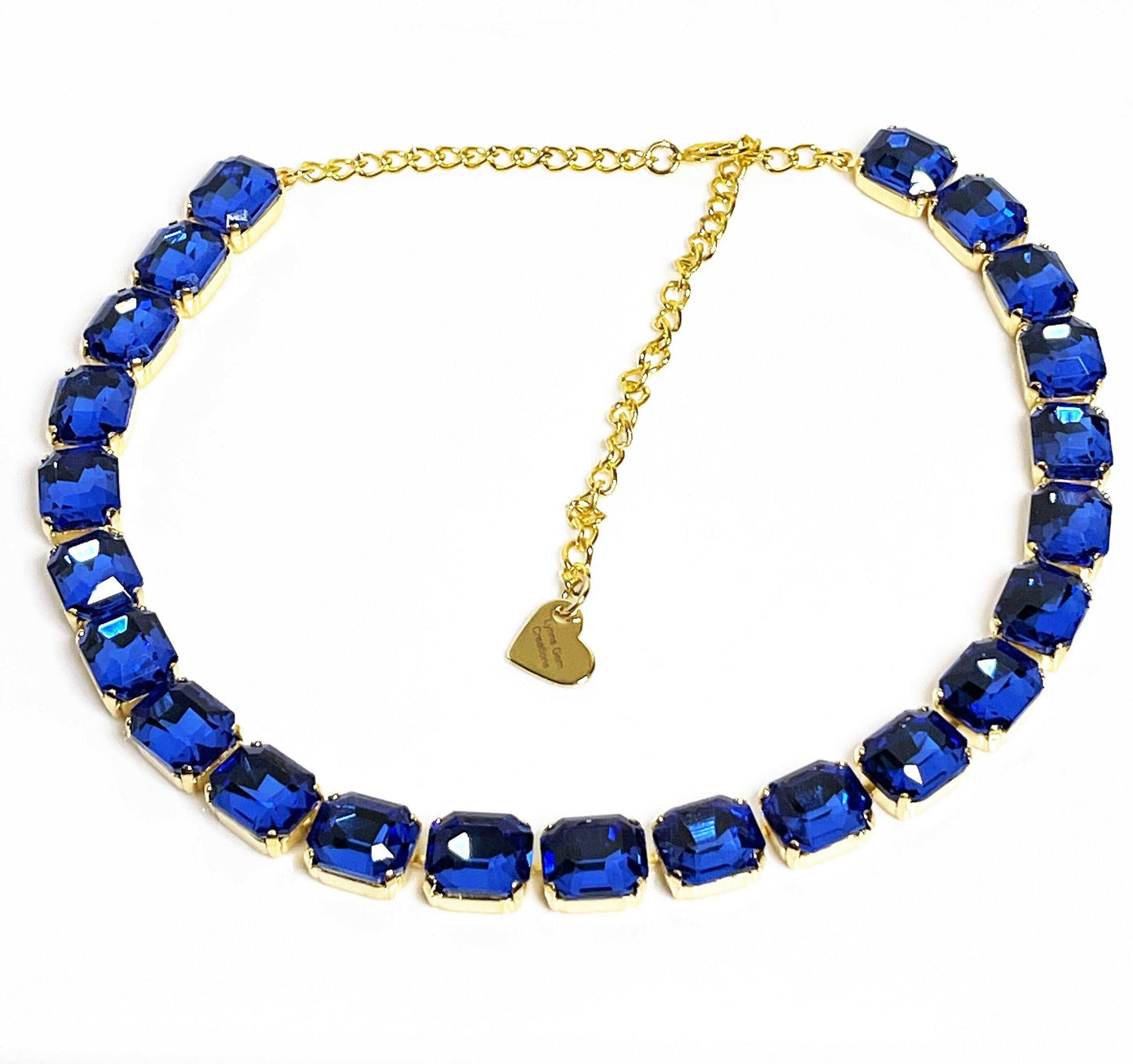 Blue Omber Crystal Georgian Collet Necklaces | Anna Wintour Style | Sapphire Riviere Choker