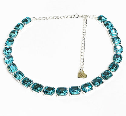 Blue Omber Crystal Georgian Collet Necklaces | Anna Wintour Style | Sapphire Riviere Choker