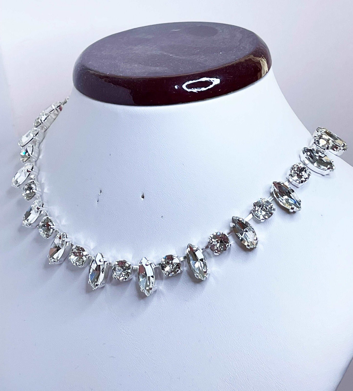 Clear Diamond Crystal Necklace, Wedding Jewellery, Clear Riviere Necklace, Dainty Stone Bridal Choker, Mother of the Bride Gift